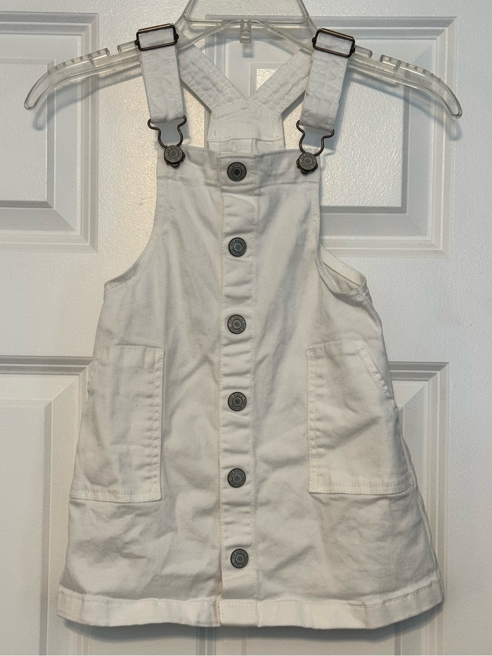 Girls Zara Kids Off-White Denim Button Front Jumper Overalls Pinafore Dress 2-3T